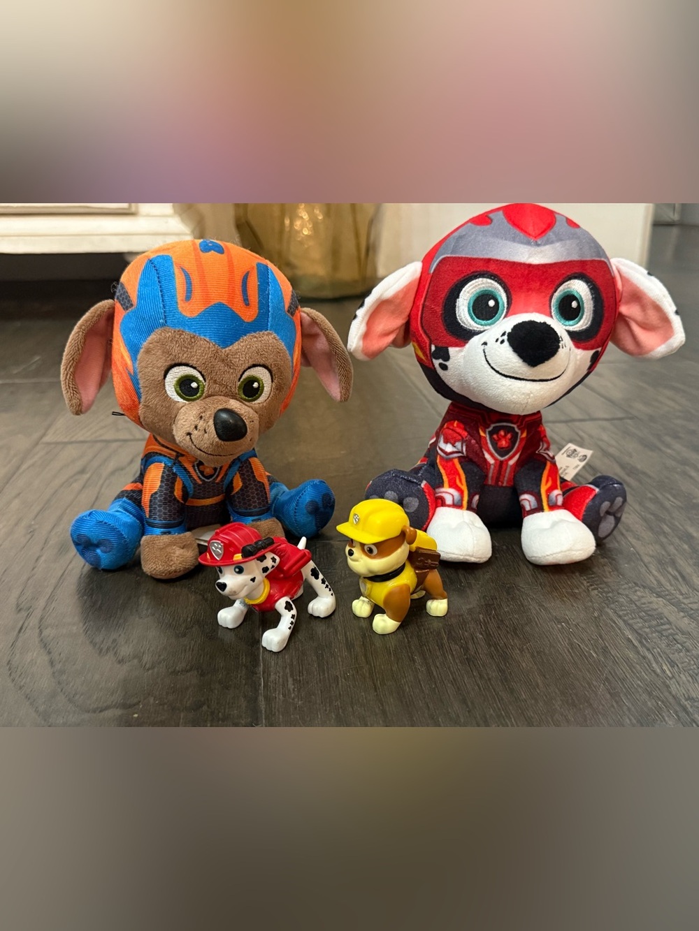 Paw Patrol 7” Plush and 2.5” Figure Bundle, Marshall, Rubble, Zuma